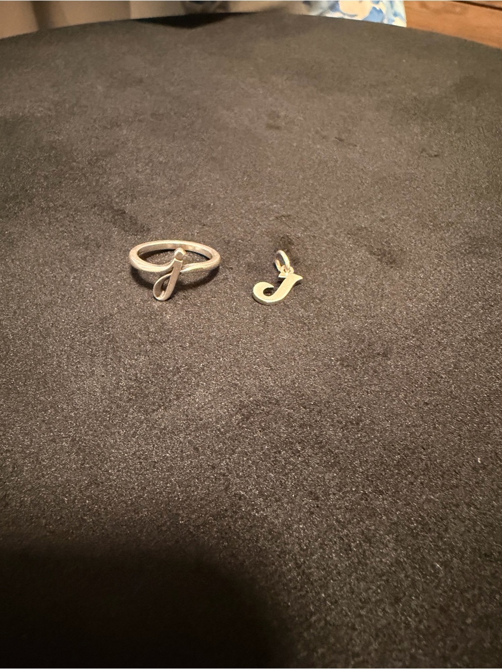 James Avery Silver 'J' Initial Ring with Matching Silver 'J' Charm